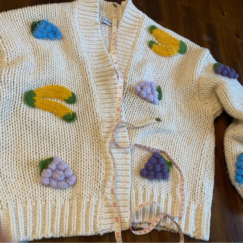 Anthropology Duchamp Cream Cardigan with Colorful Fruit Accents